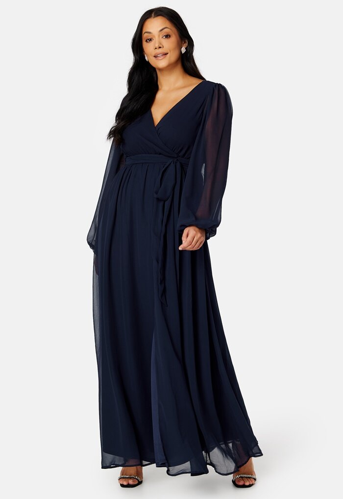 Goddiva Curve Long Sleeve Chiffon Maxi Curve Dress