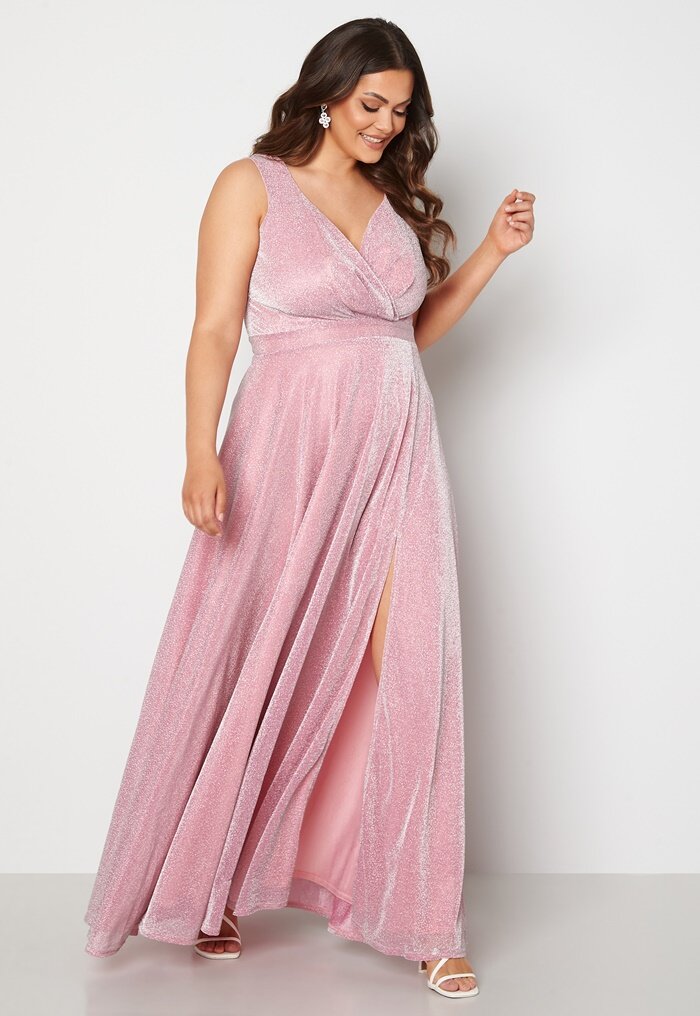 Goddiva Curve Glitter Wrap Front Maxi Curve Dress With Split