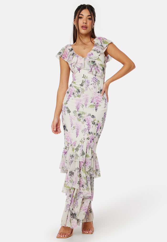 Goddiva Floral Ruffle Hem Maxi Dress