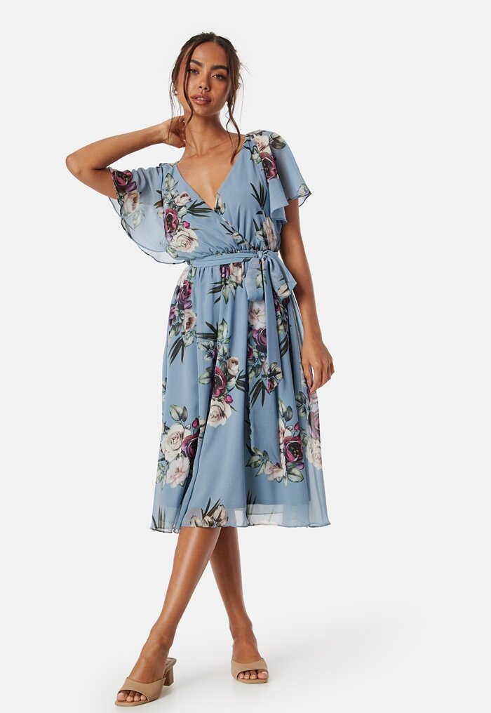 Goddiva Flutter Floral Midi Dress Bubbleroom