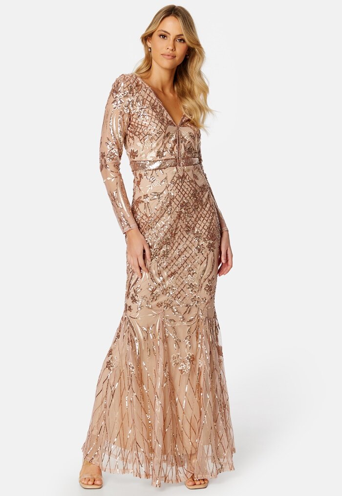 Goddiva Long Sleeve Sequin Maxi Dress