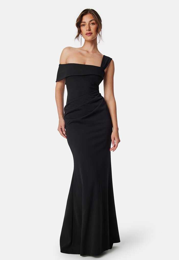 Goddiva One Shoulder Bardot Pleat Maxi