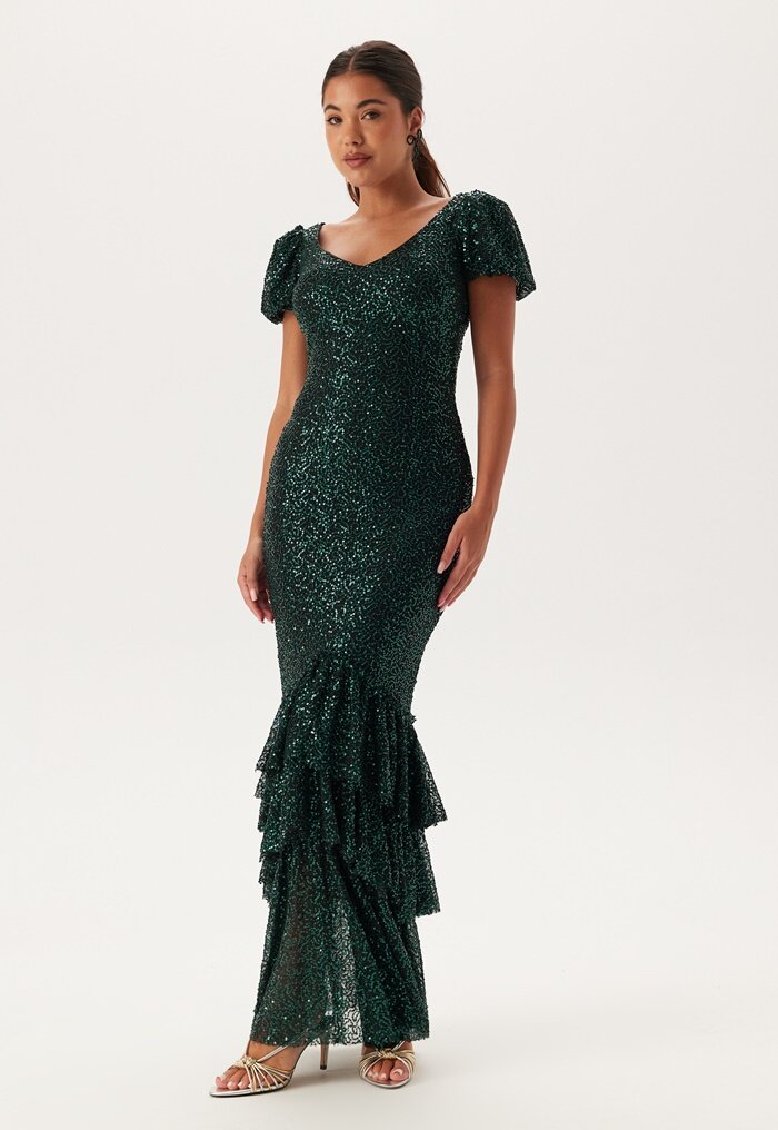 Goddiva Sequin Tiered Hem Maxi Dress