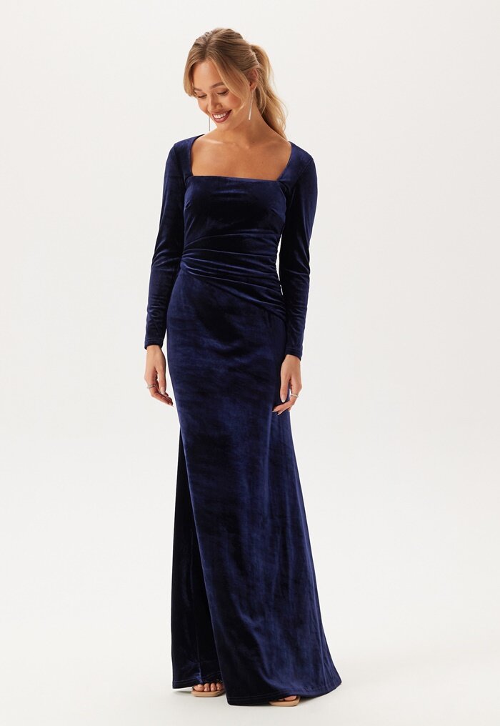 Goddiva Square Neck Velvet Maxi Dress