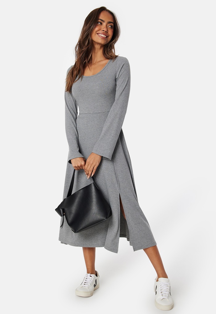 Happy Holly Soft Rib Slit Midi Dress