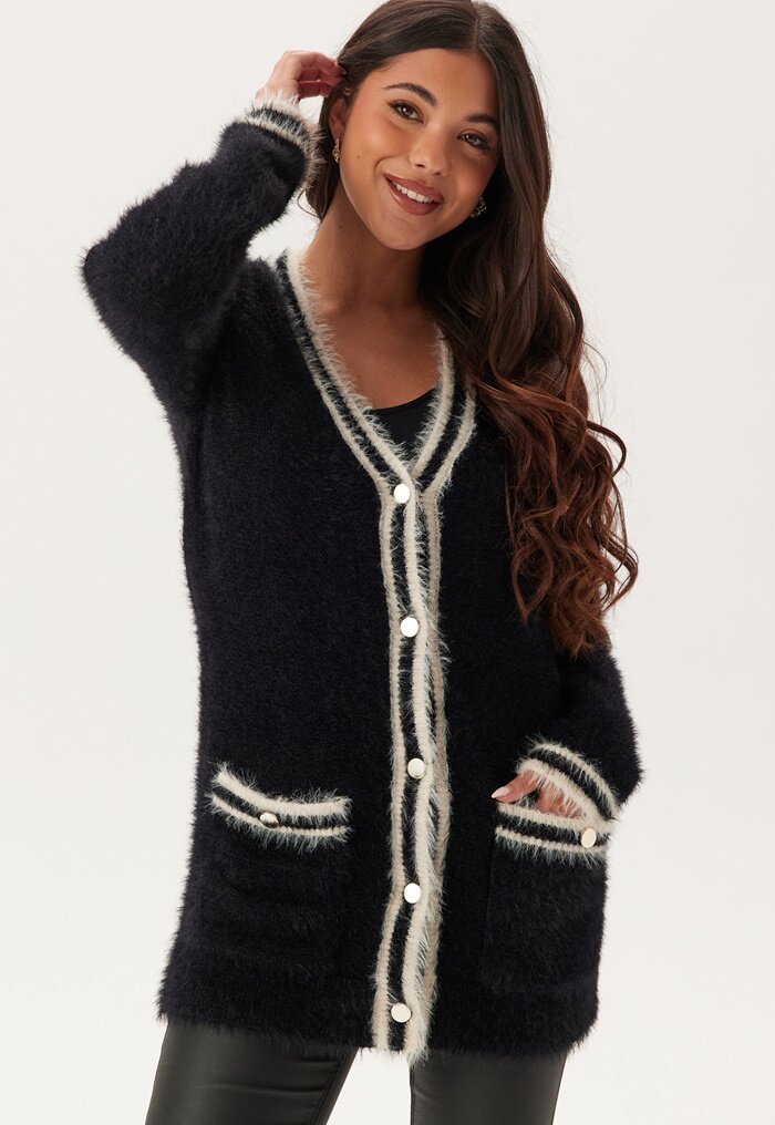 Happy Holly Contrast Fluffy Knitted Cardigan