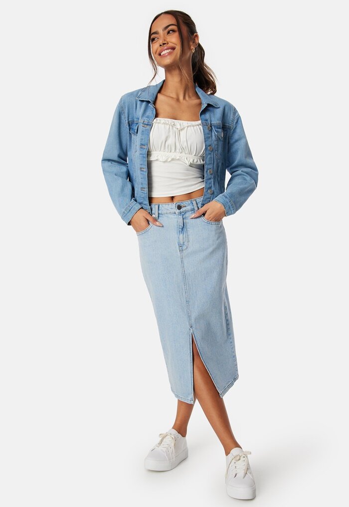 Happy Holly Denim Midi Slit Skirt