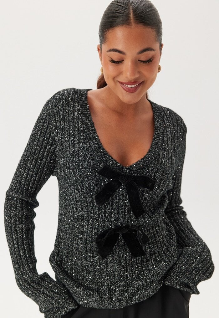 Happy Holly Sparkling Knitted Bow Sweater