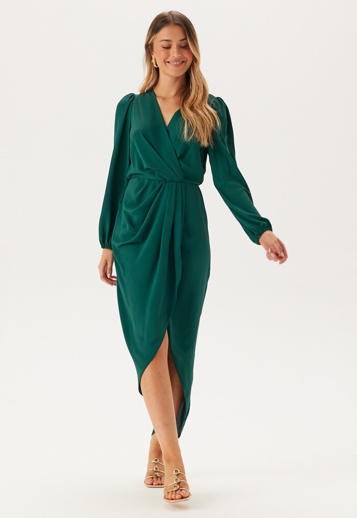 John Zack Balloon Sleeve Wrap Front Maxi Dress