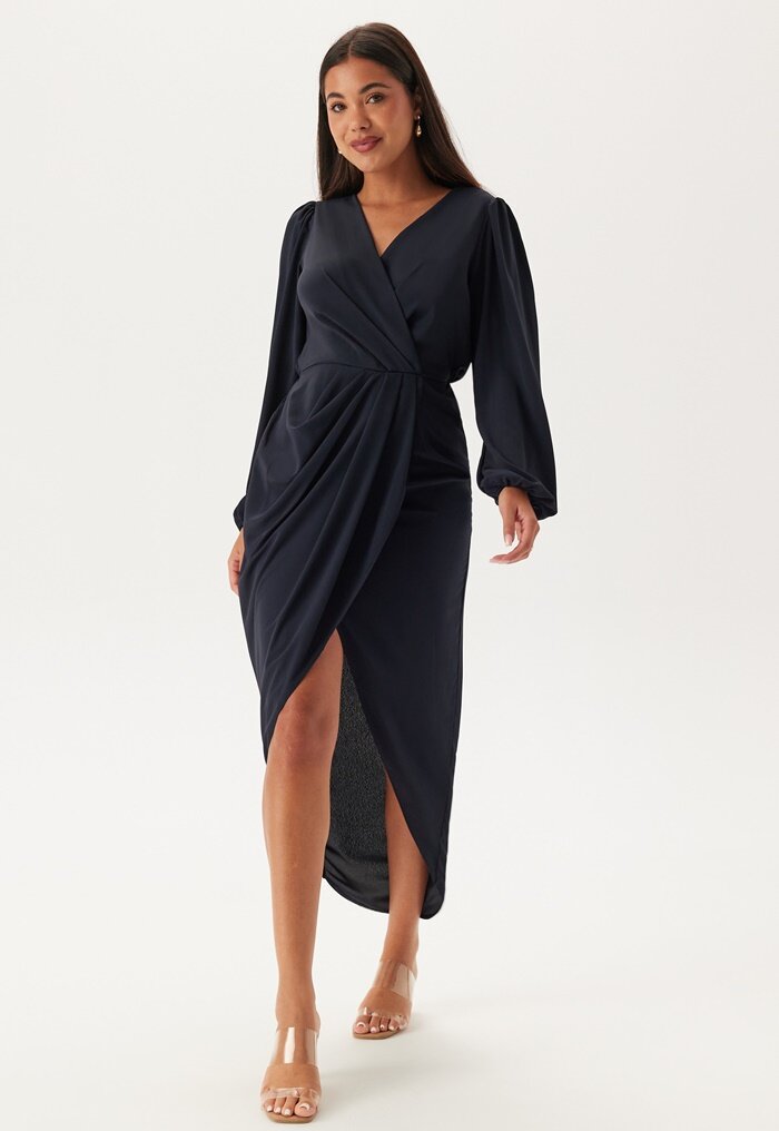 John Zack Balloon Sleeve Wrap Front Maxi Dress