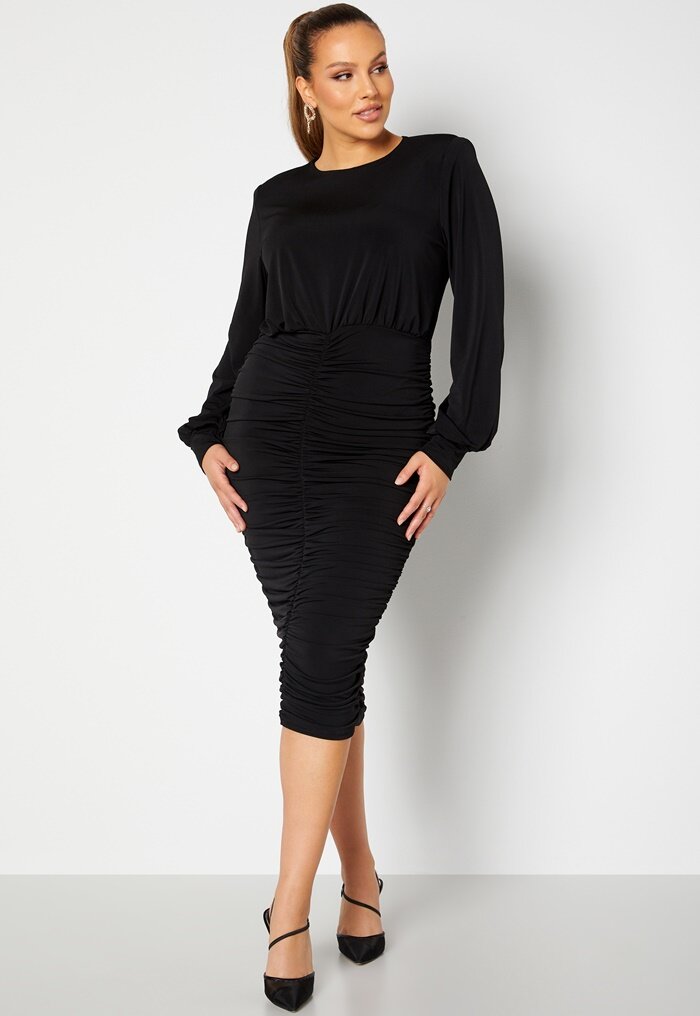 John Zack Curve Long Sleeve Rouched Midi Dress