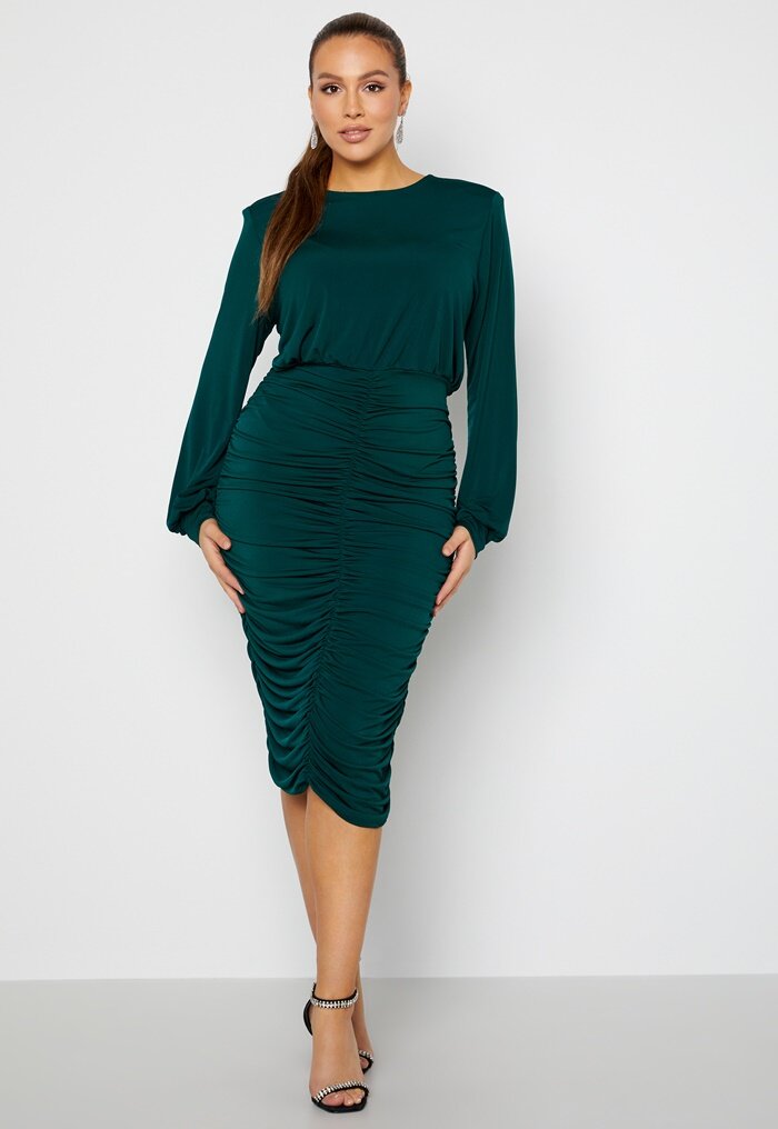 John Zack Curve Long Sleeve Rouched Midi Dress