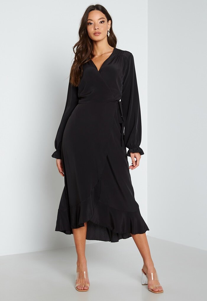 John Zack Long Sleeve Wrap Frill Dress