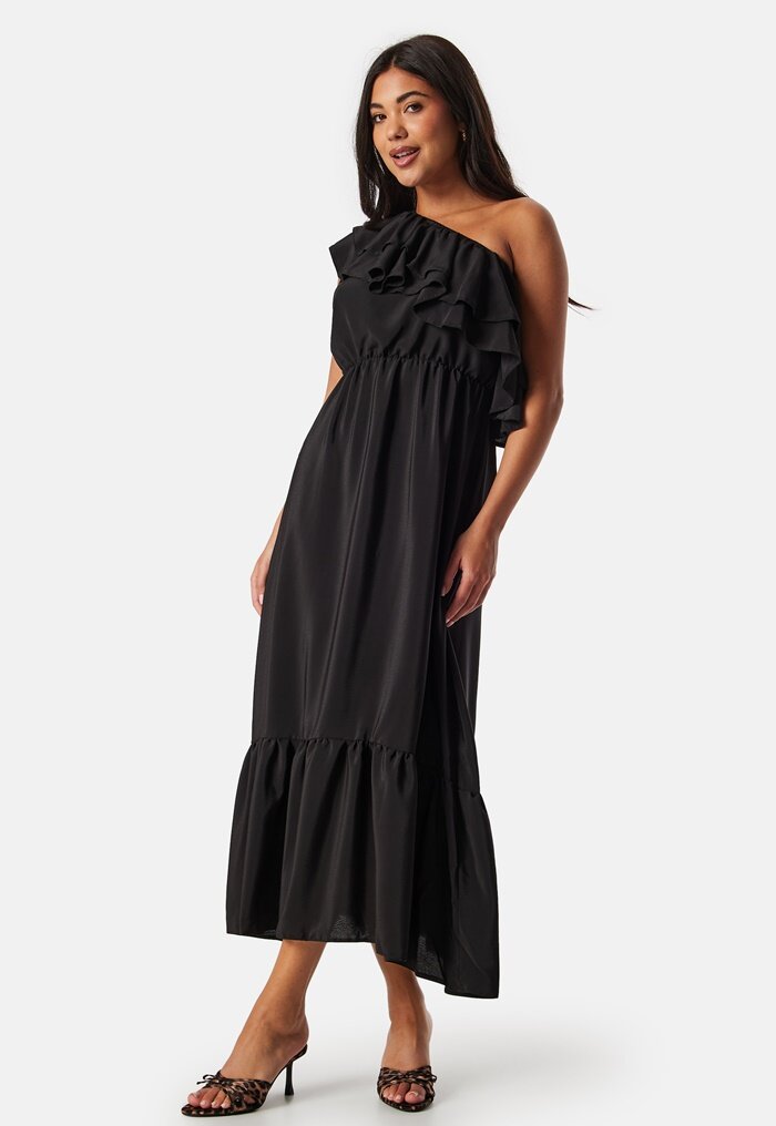 John Zack One Shoulder Ruffle Maxi Dress