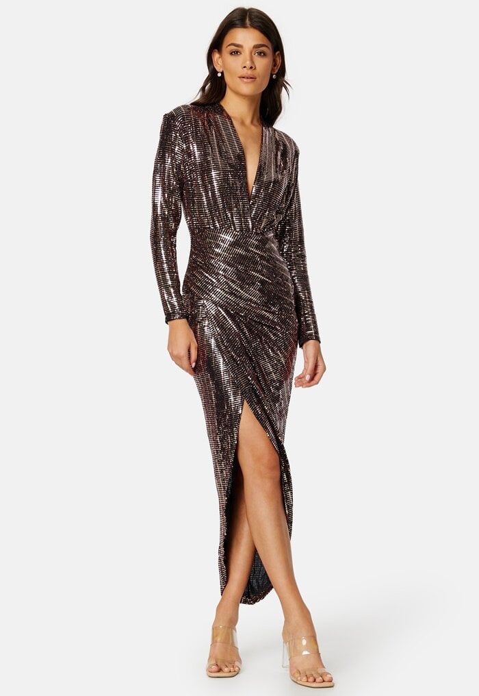 John Zack Sequin Rouch Maxi Dress