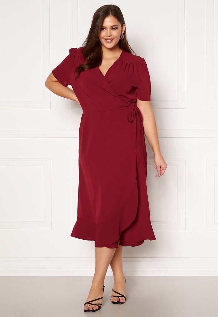 John Zack Curve Short Sleeve Wrap Frill Curve Dress