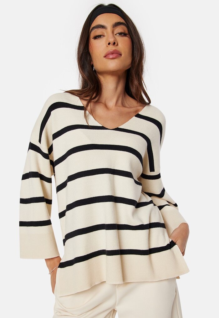 VERO MODA Vmsaba 3/4 V-neck stripe pullover