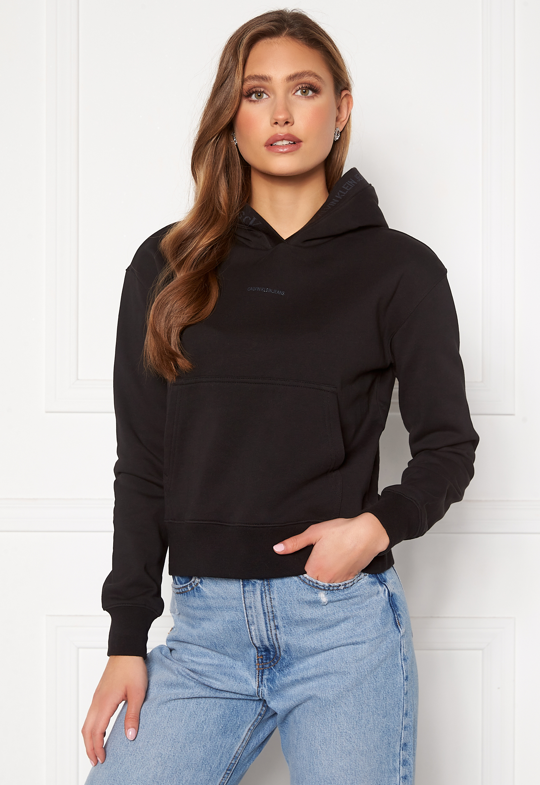 calvin klein logo trim hoodie